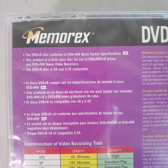 Lot Of 5 Memorex Write Once DVD-R 4.7GB 120Min New Sealed - Picture 4 of 10